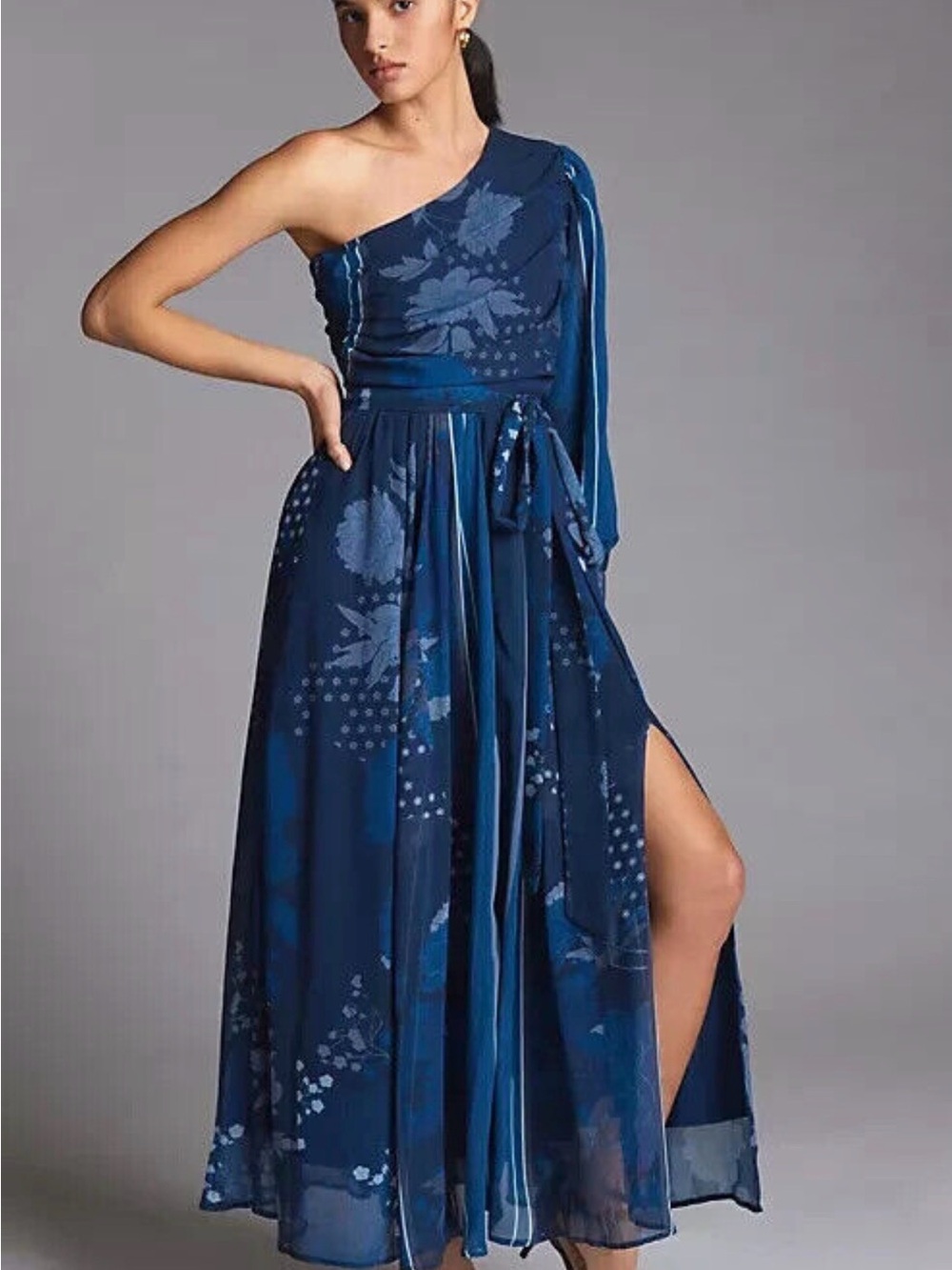 Anthropologie Nikita Mhaisalkar 3x One-Shoulder Maxi Dress Navy Blue Plus